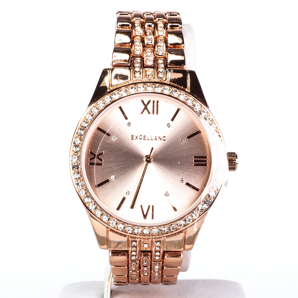 Excellenc reloj para mujer de color oro rosa, con pulsera de metal, cierre desplegable y cristales 1 