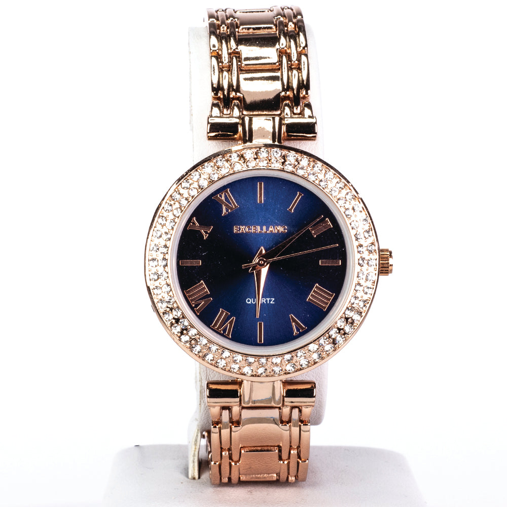 Reloj de mujer Excellanc en color oro rosa con pulsera de metal y esfera en negro 1 