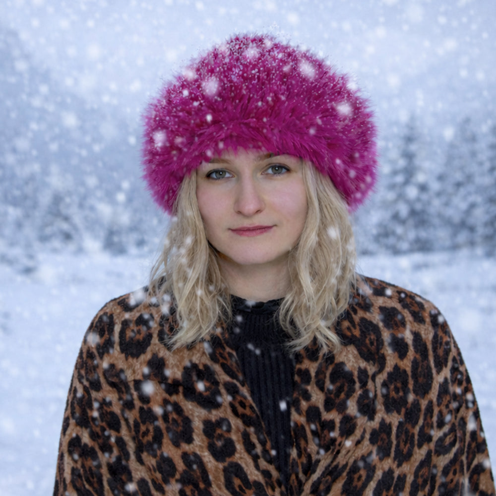 Gorro de invierno de piel sintética rosa – talla única