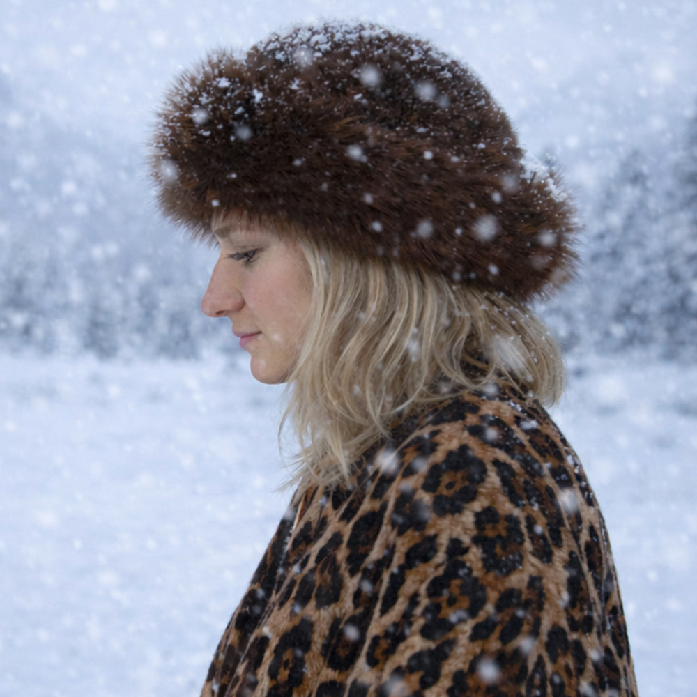Gorro de invierno de piel sintética marrón – talla única