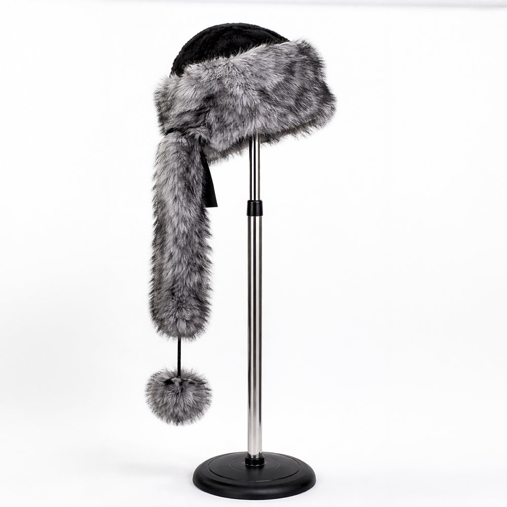Gorro de invierno de piel sintética plateado con bufanda – talla única