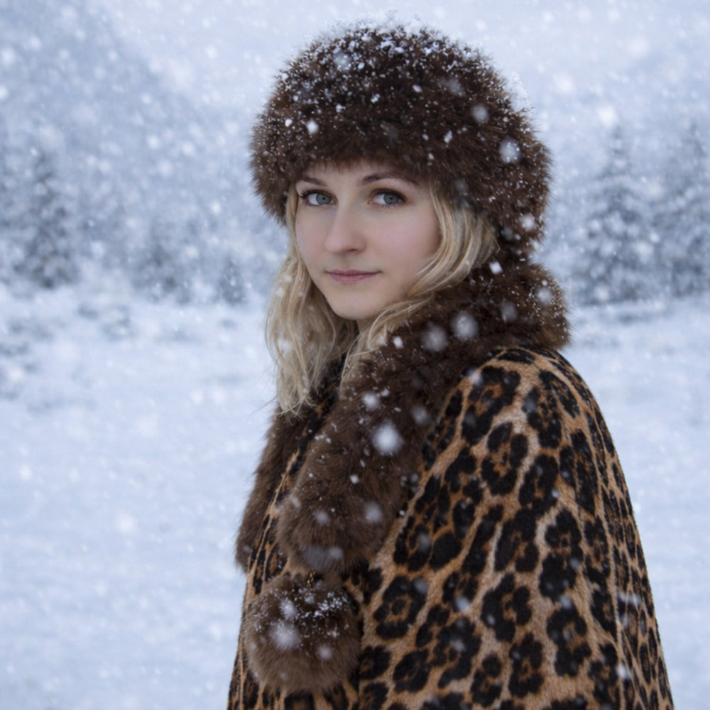 Gorro de invierno de piel sintética marrón con bufanda – talla única 5 