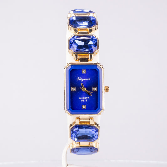 Reloj de Aleación Bañado en Oro con Cristal Emporia® Azul