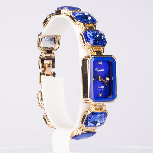 Reloj de Aleación Bañado en Oro con Cristal Emporia® Azul