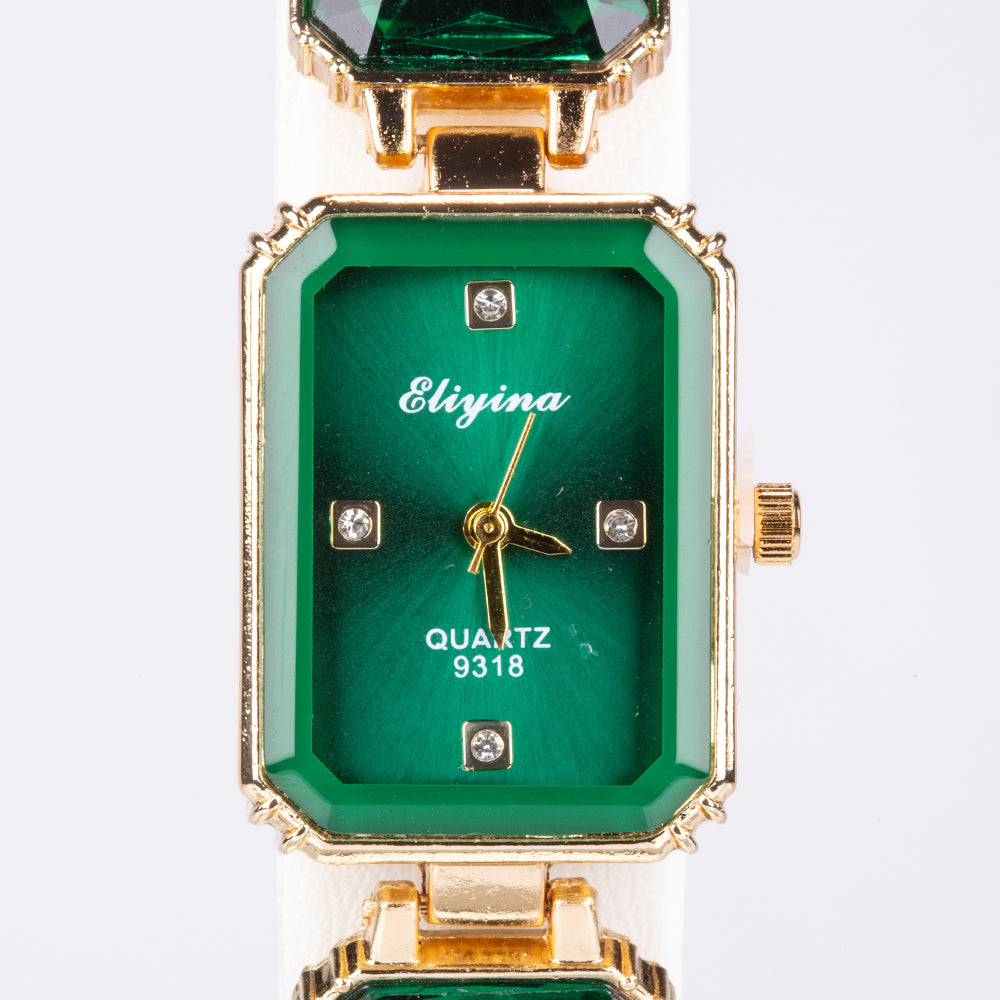 Reloj de Aleación Bañado en Oro con Cristal Emporia® Verde 3 