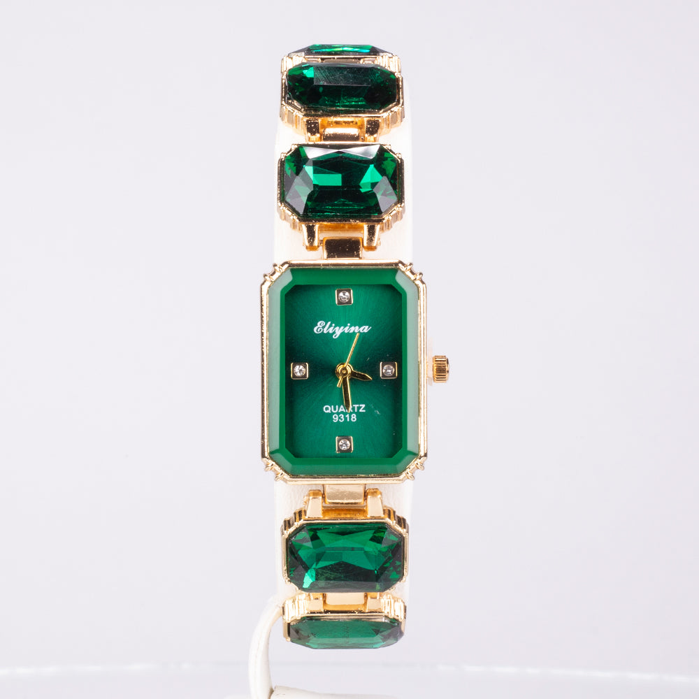 Reloj de Aleación Bañado en Oro con Cristal Emporia® Verde
