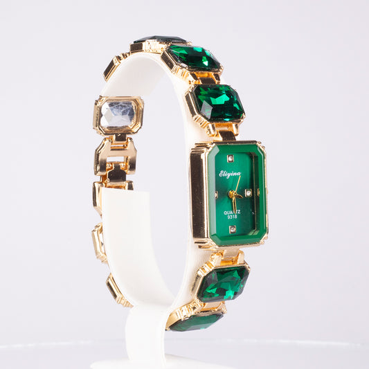 Reloj de Aleación Bañado en Oro con Cristal Emporia® Verde