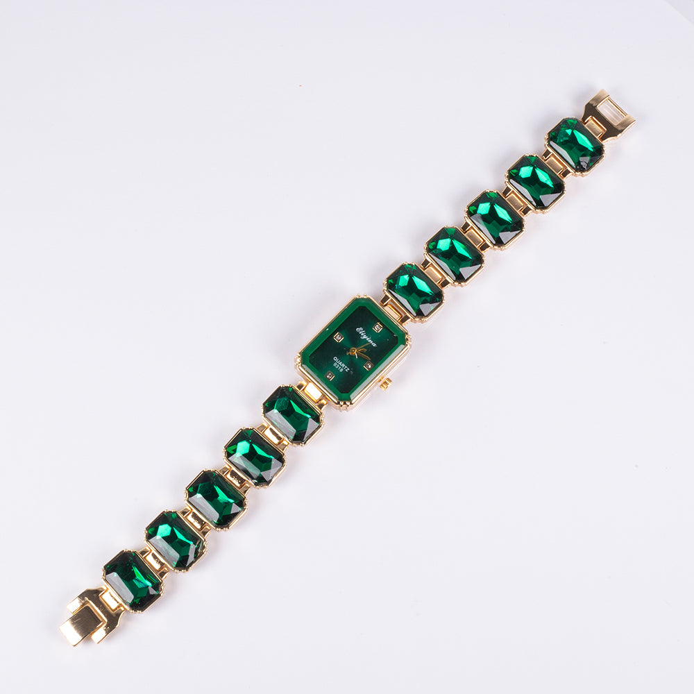 Reloj de Aleación Bañado en Oro con Cristal Emporia® Verde