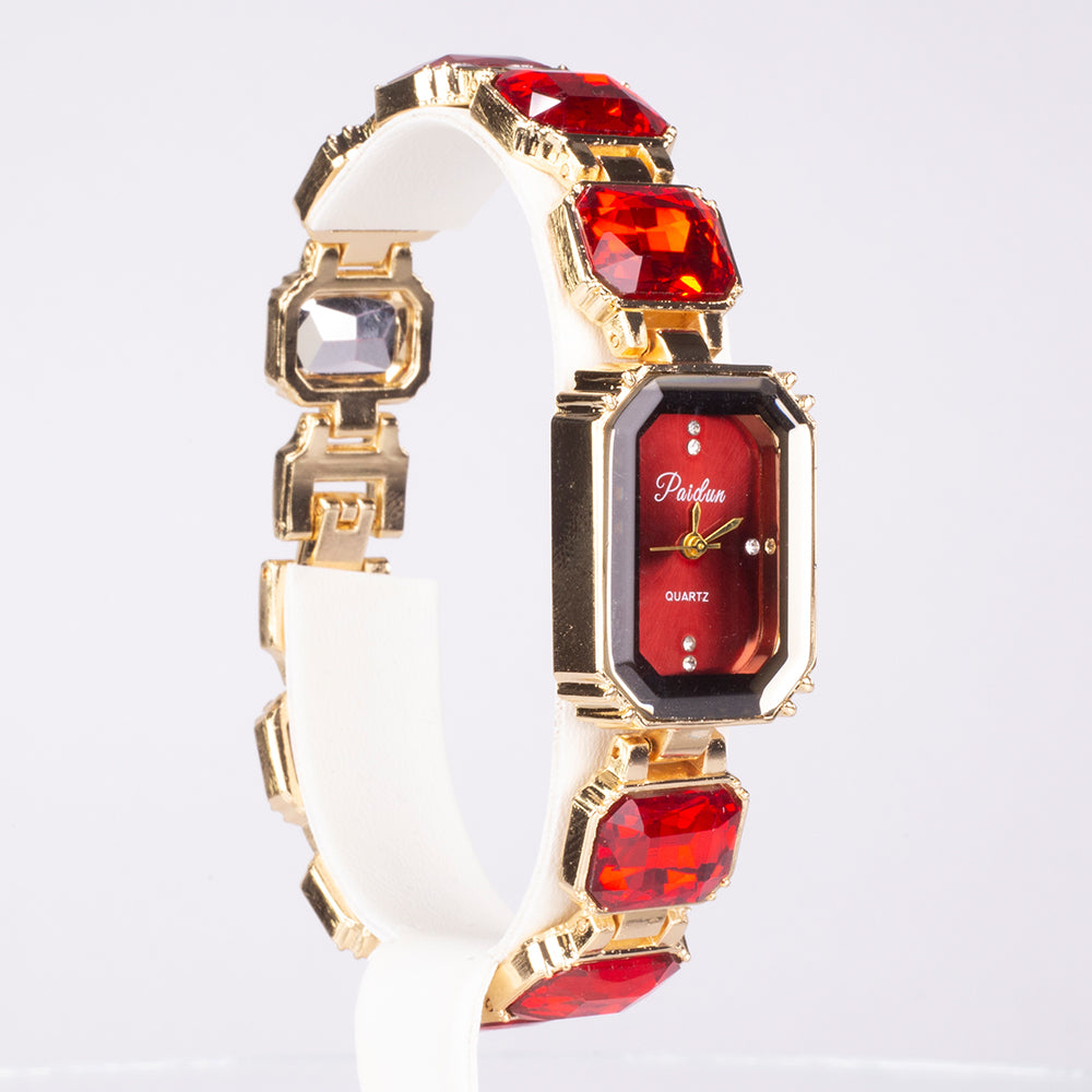 Reloj de Aleación Bañado en Oro con Cristal Emporia® Rojo 1 