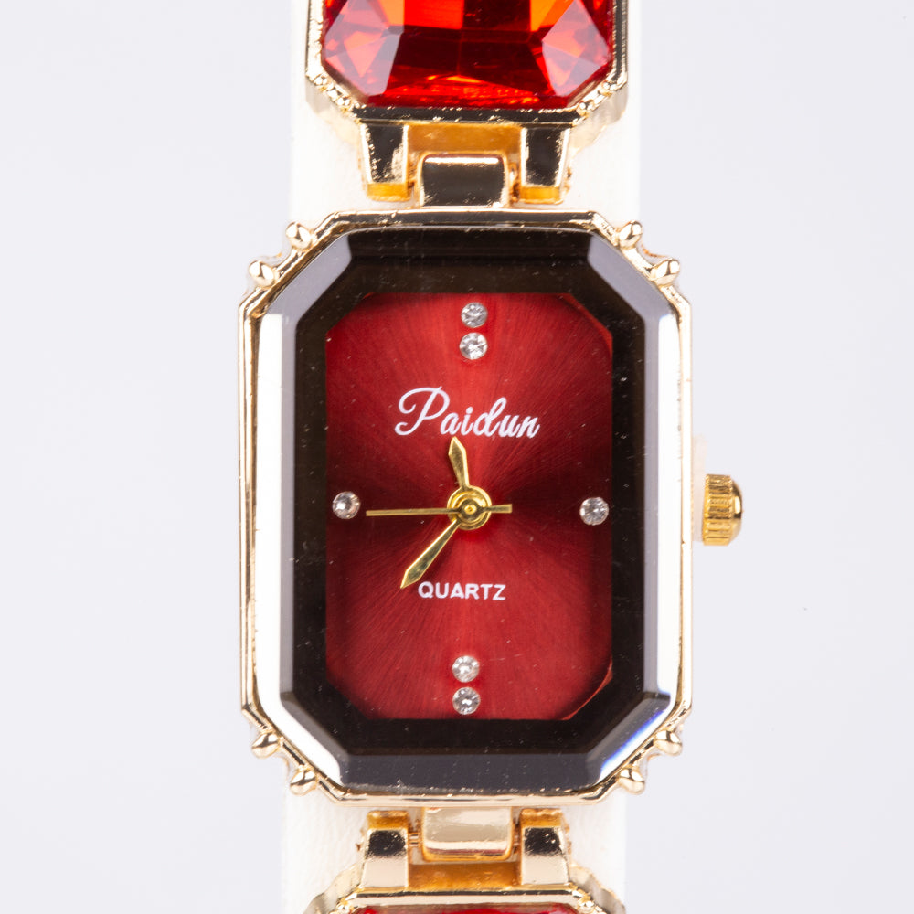 Reloj de Aleación Bañado en Oro con Cristal Emporia® Rojo 2 