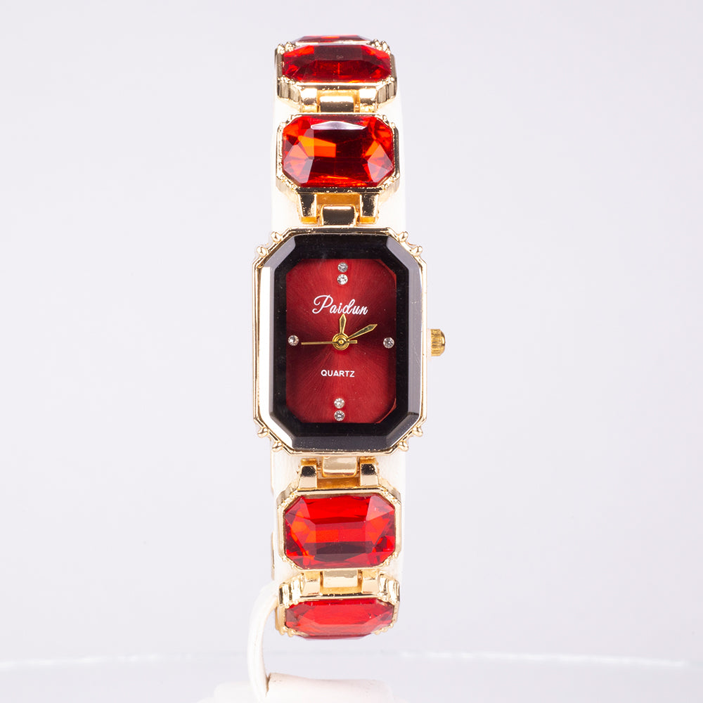 Reloj de Aleación Bañado en Oro con Cristal Emporia® Rojo 4 