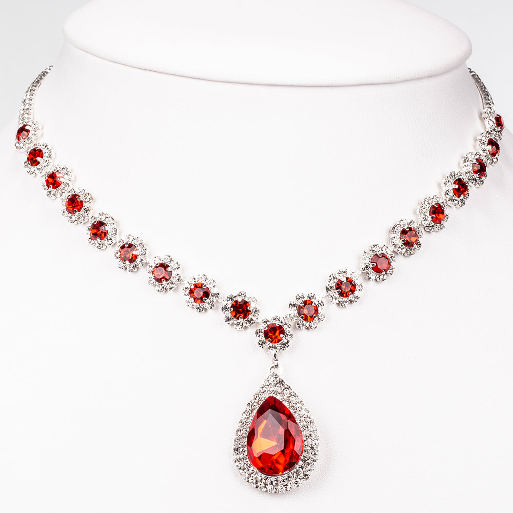 Bolso de Aleación Bañado en Oro con Cristal Emporia® Rojo y Cristal Emporia® Blanco ( Collar +Pendientes +Pulsera +Anillo ) 4 