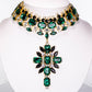 Conjunto de Aleación Bañado en Oro con Cristal Emporia® Verde y Cristal Emporia® Blanco ( Collar +Pendientes )