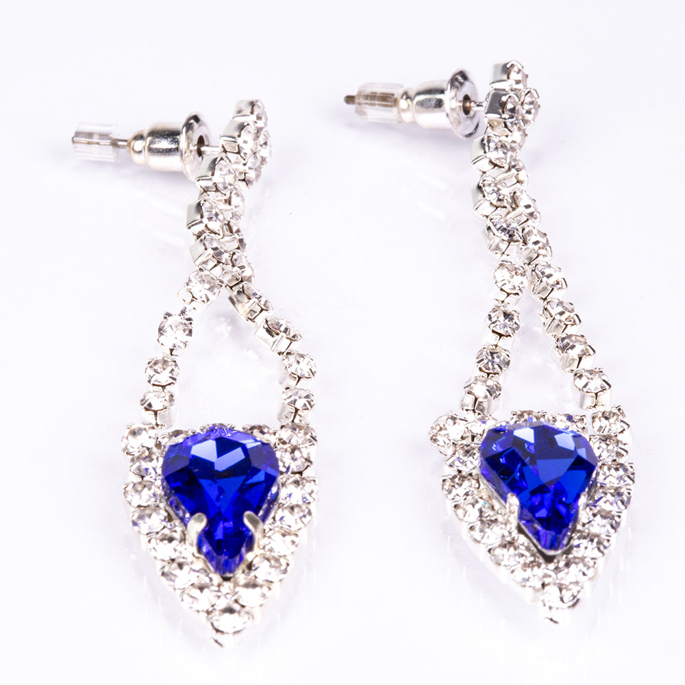 Conjunto de Aleación Bañado en Oro con Cristal Emporia® Azul y Cristal Emporia® Blanco ( Collar +Pendientes ) 3 
