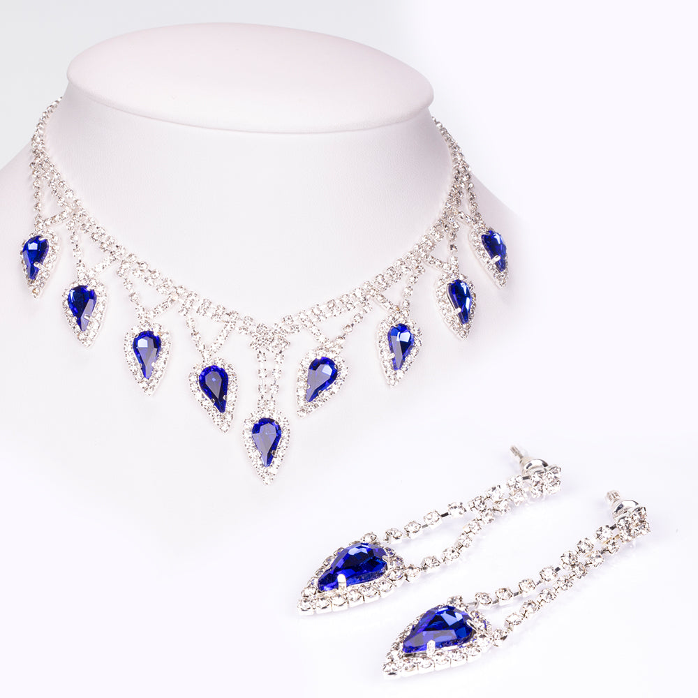 Conjunto de Aleación Bañado en Oro con Cristal Emporia® Azul y Cristal Emporia® Blanco ( Collar +Pendientes ) 1 