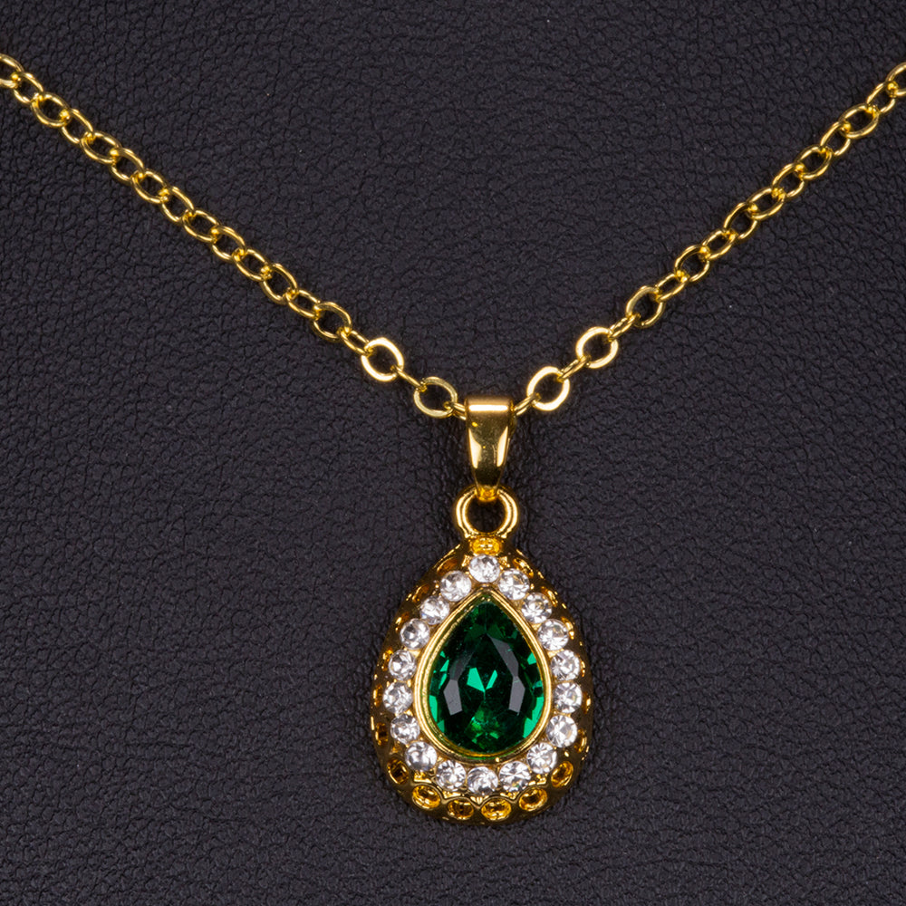 Conjunto de Aleación Bañado en Oro con Cristal Emporia® Verde y Cristal Emporia® Blanco ( Collar +Pendientes +Pulsera +Anillo +Colgante ) 3 