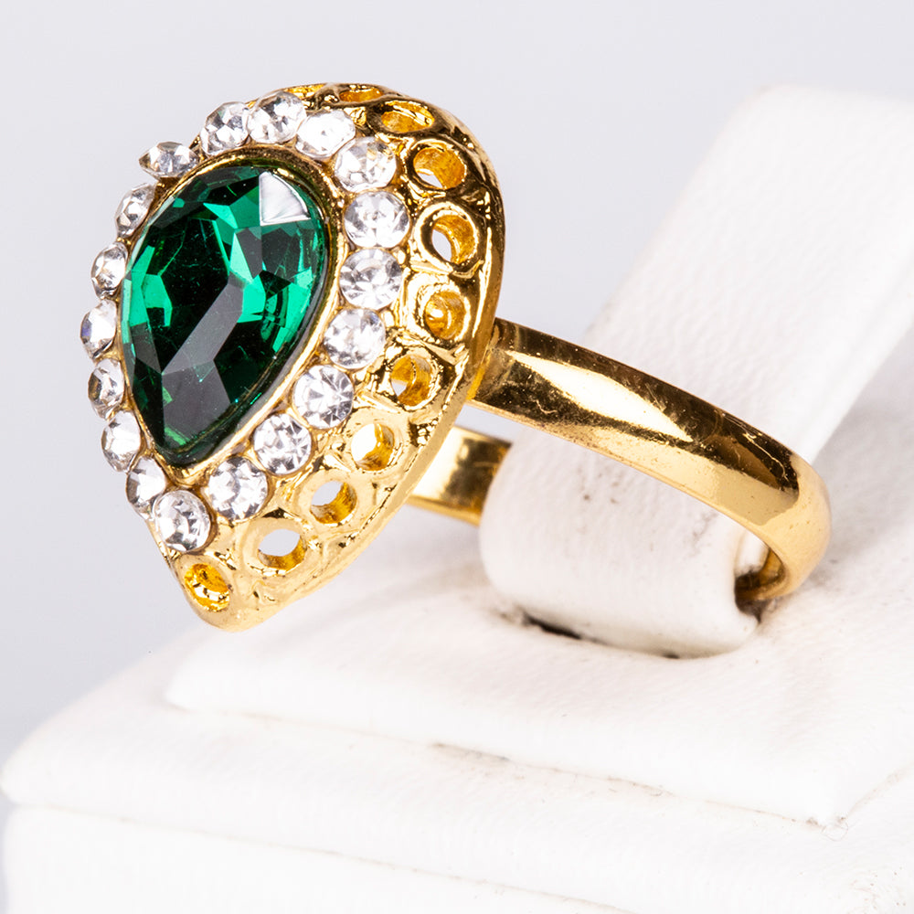 Conjunto de Aleación Bañado en Oro con Cristal Emporia® Verde y Cristal Emporia® Blanco ( Collar +Pendientes +Pulsera +Anillo +Colgante ) 2 