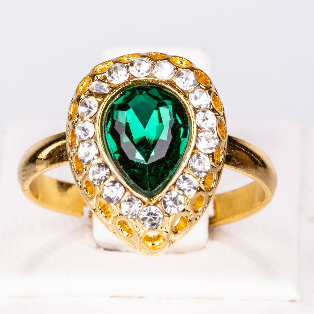 Conjunto de Aleación Bañado en Oro con Cristal Emporia® Verde y Cristal Emporia® Blanco ( Collar +Pendientes +Pulsera +Anillo +Colgante ) 5 