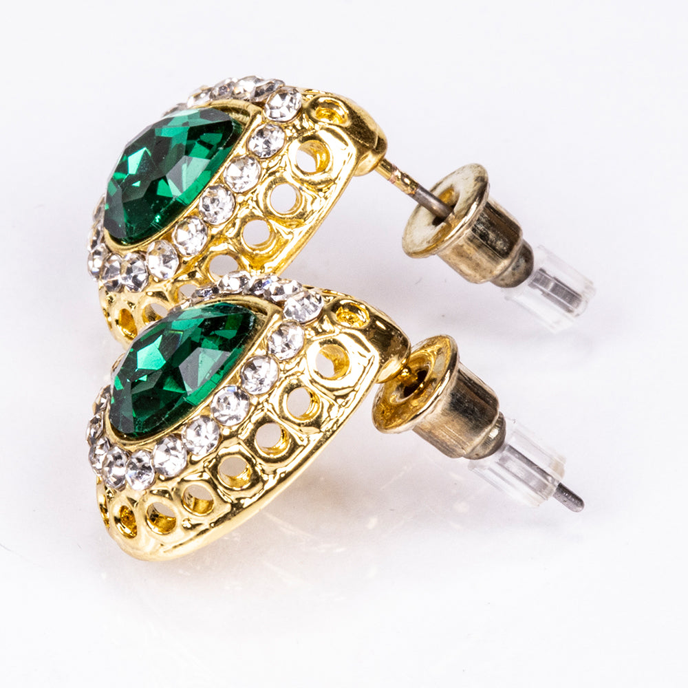 Conjunto de Aleación Bañado en Oro con Cristal Emporia® Verde y Cristal Emporia® Blanco ( Collar +Pendientes +Pulsera +Anillo +Colgante ) 7 