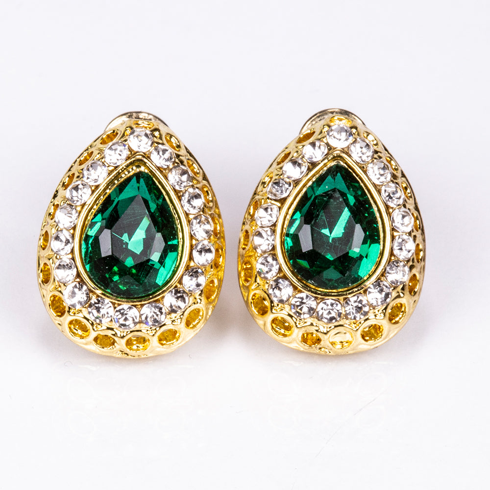 Conjunto de Aleación Bañado en Oro con Cristal Emporia® Verde y Cristal Emporia® Blanco ( Collar +Pendientes +Pulsera +Anillo +Colgante ) 8 