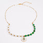 Conjunto de Aleación Bañado en Oro con Ágata Verde ( Collar +Pendientes +Pulsera )