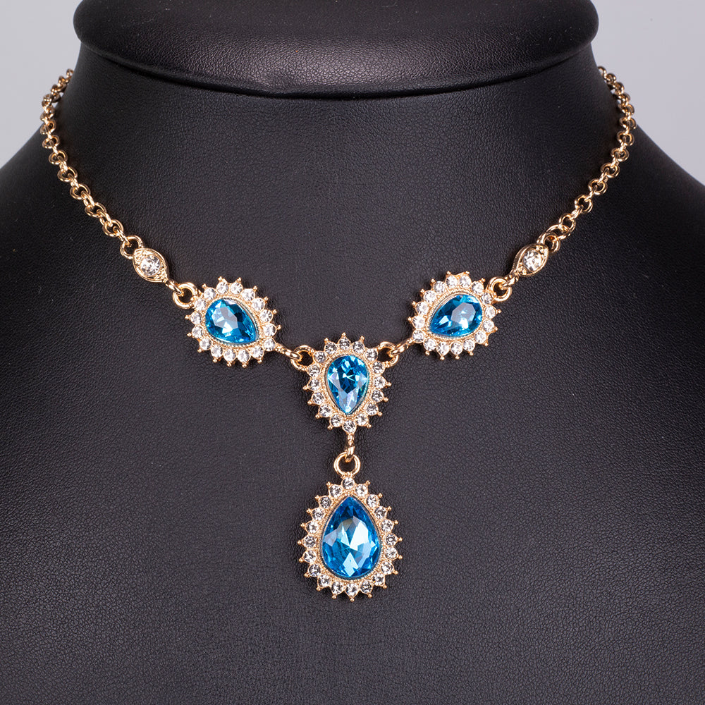 Conjunto de Aleación Bañado en Oro con Cristal Emporia® Azul y Cristal Emporia® Blanco ( Collar +Pendientes +Pulsera )
