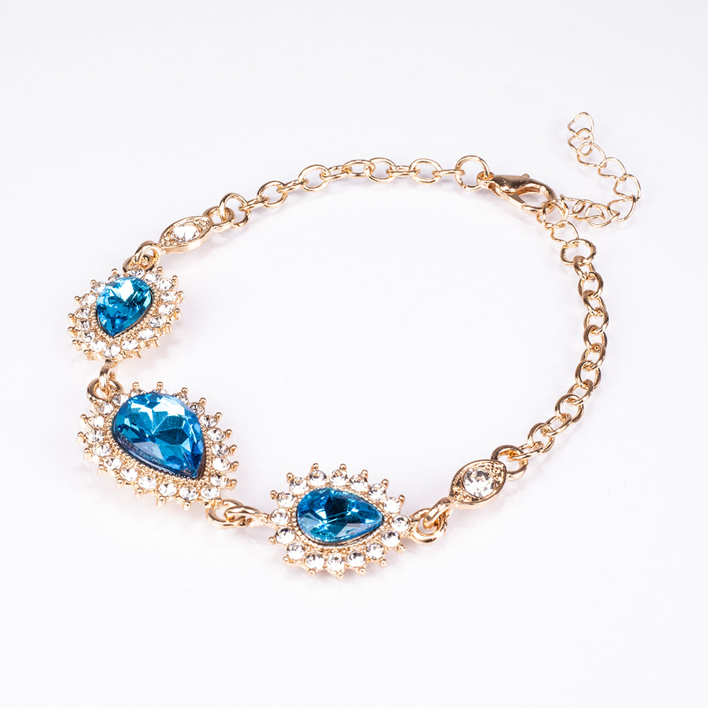 Conjunto de Aleación Bañado en Oro con Cristal Emporia® Azul y Cristal Emporia® Blanco ( Collar +Pendientes +Pulsera ) 4 