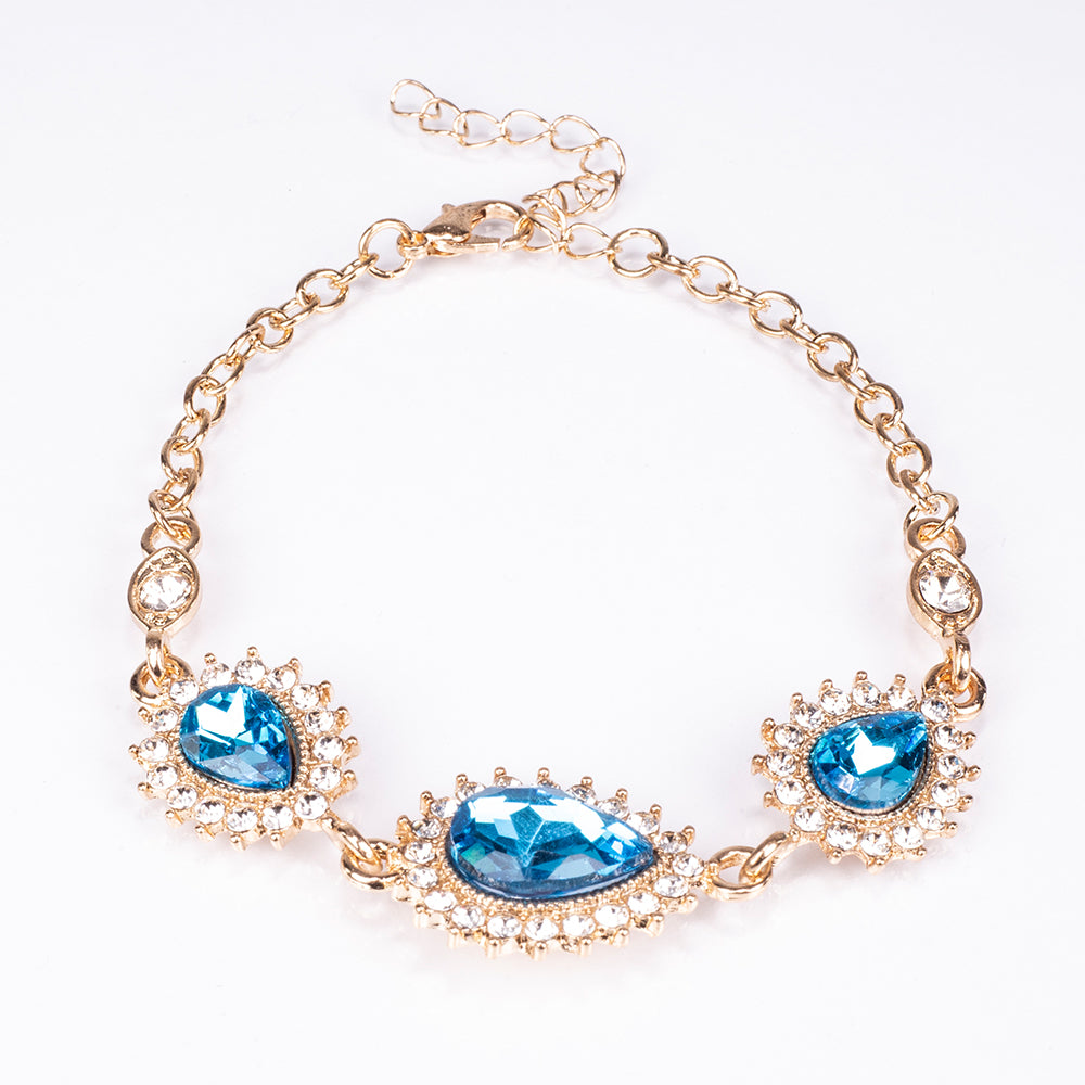 Conjunto de Aleación Bañado en Oro con Cristal Emporia® Azul y Cristal Emporia® Blanco ( Collar +Pendientes +Pulsera ) 5 