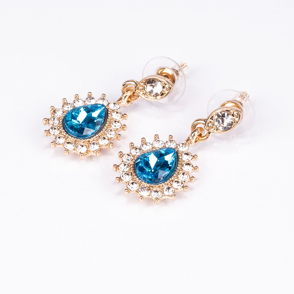 Conjunto de Aleación Bañado en Oro con Cristal Emporia® Azul y Cristal Emporia® Blanco ( Collar +Pendientes +Pulsera )