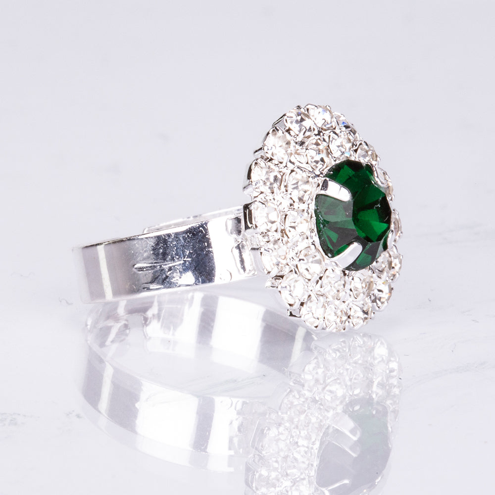Conjunto de Aleación Bañado en Oro con Cristal Emporia® Verde y Cristal Emporia® Blanco ( Collar +Pendientes +Pulsera +Anillo )