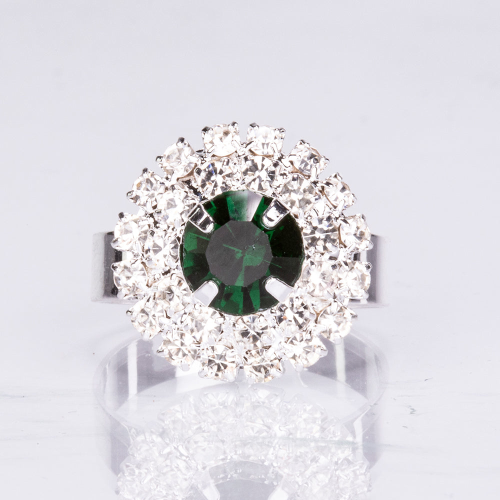 Conjunto de Aleación Bañado en Oro con Cristal Emporia® Verde y Cristal Emporia® Blanco ( Collar +Pendientes +Pulsera +Anillo ) 3 