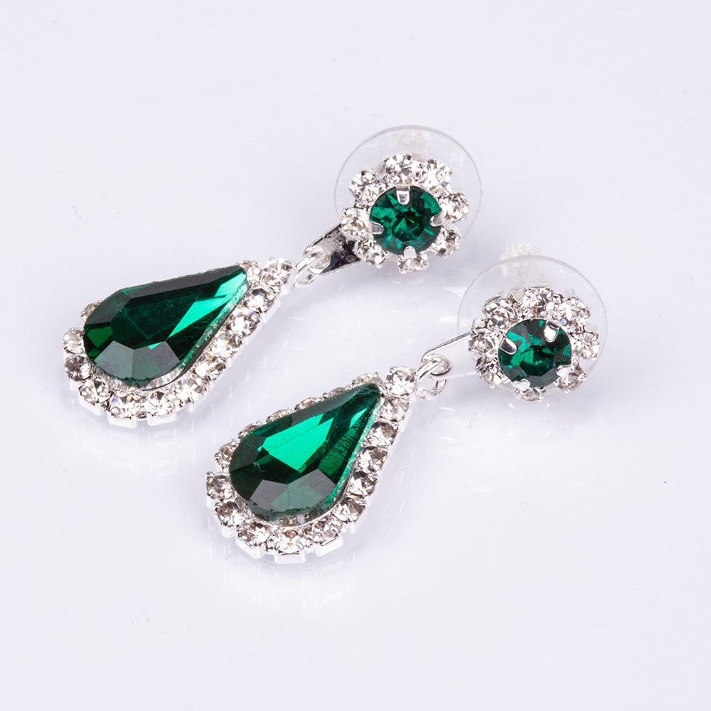 Conjunto de Aleación Bañado en Oro con Cristal Emporia® Verde y Cristal Emporia® Blanco ( Collar +Pendientes +Pulsera +Anillo )