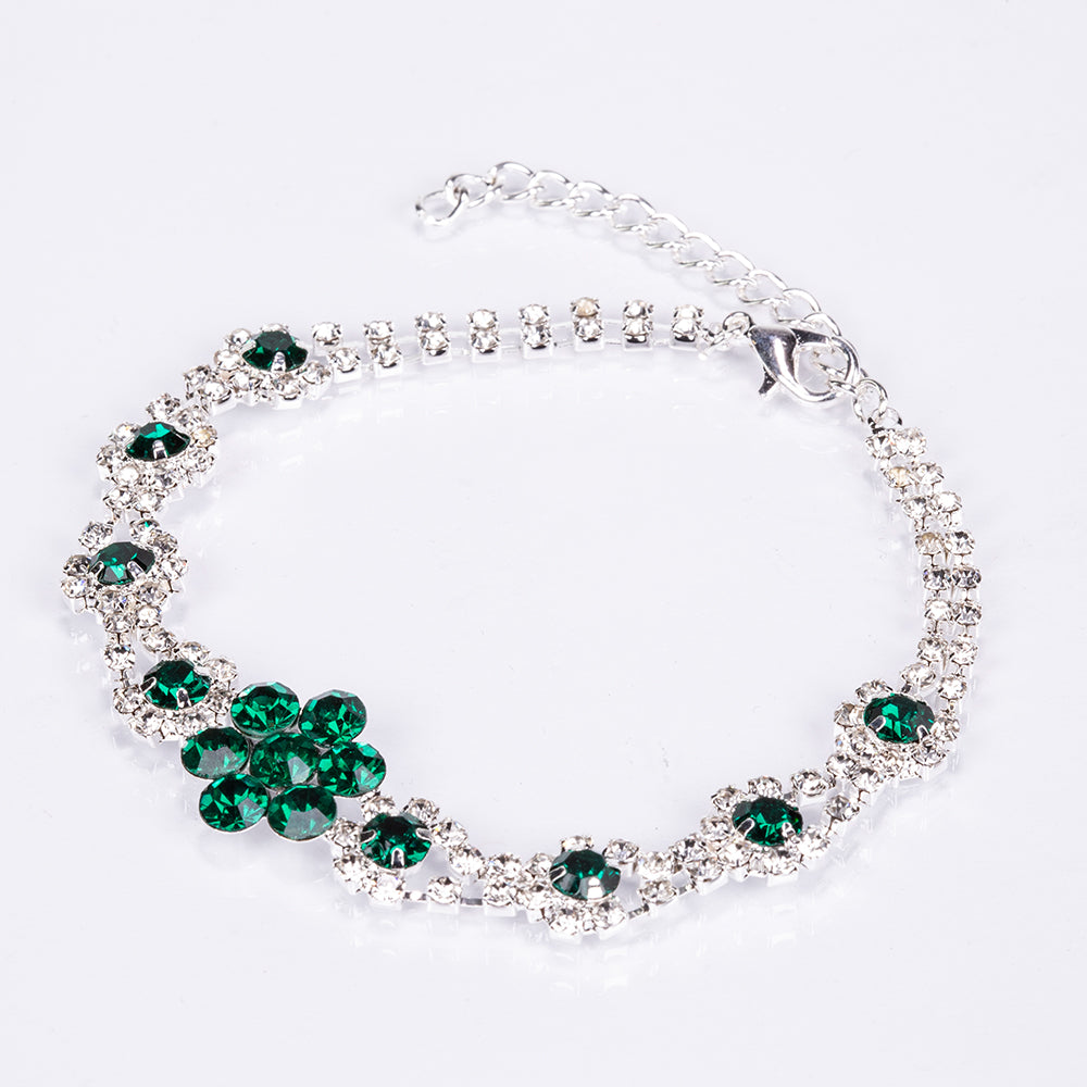 Conjunto de Aleación Bañado en Oro con Cristal Emporia® Verde y Cristal Emporia® Blanco ( Collar +Pendientes +Pulsera +Anillo ) 7 