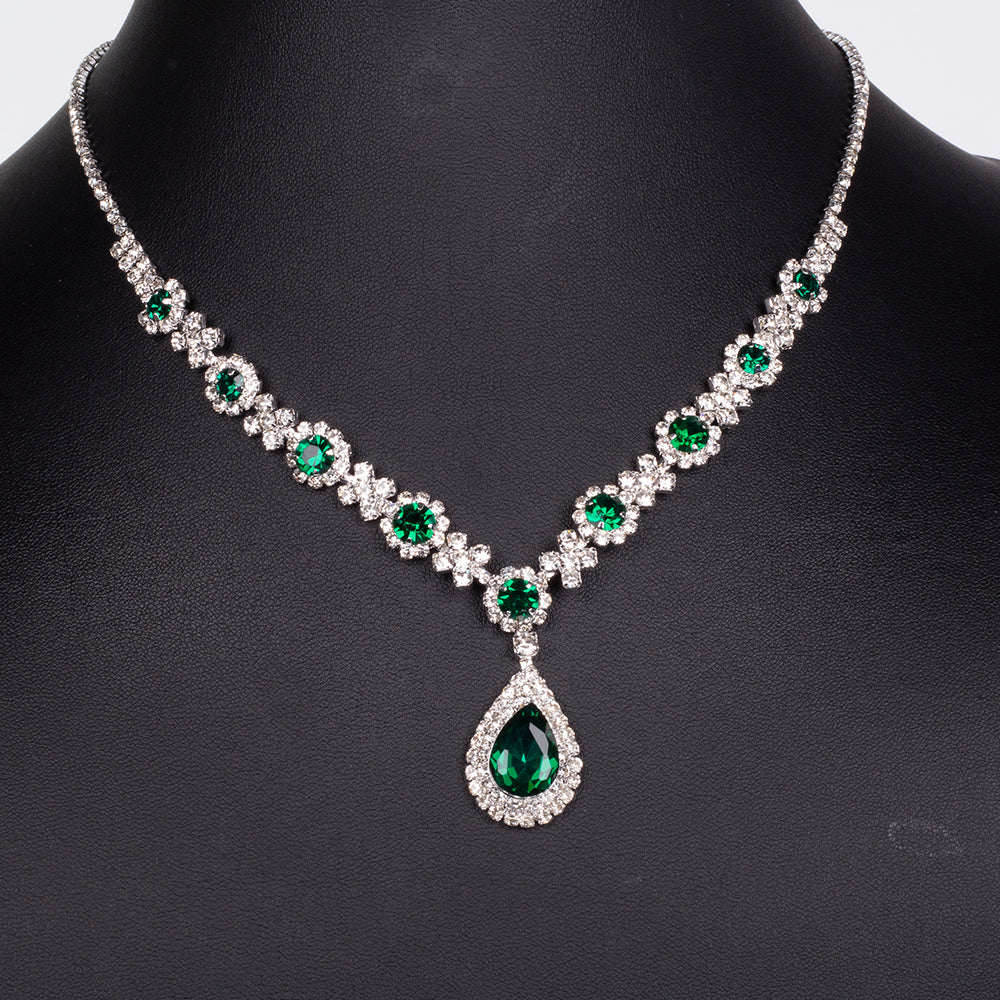 Conjunto de Aleación Bañado en Oro con Cristal Emporia® Verde y Cristal Emporia® Blanco ( Collar +Pendientes +Pulsera +Anillo ) 9 