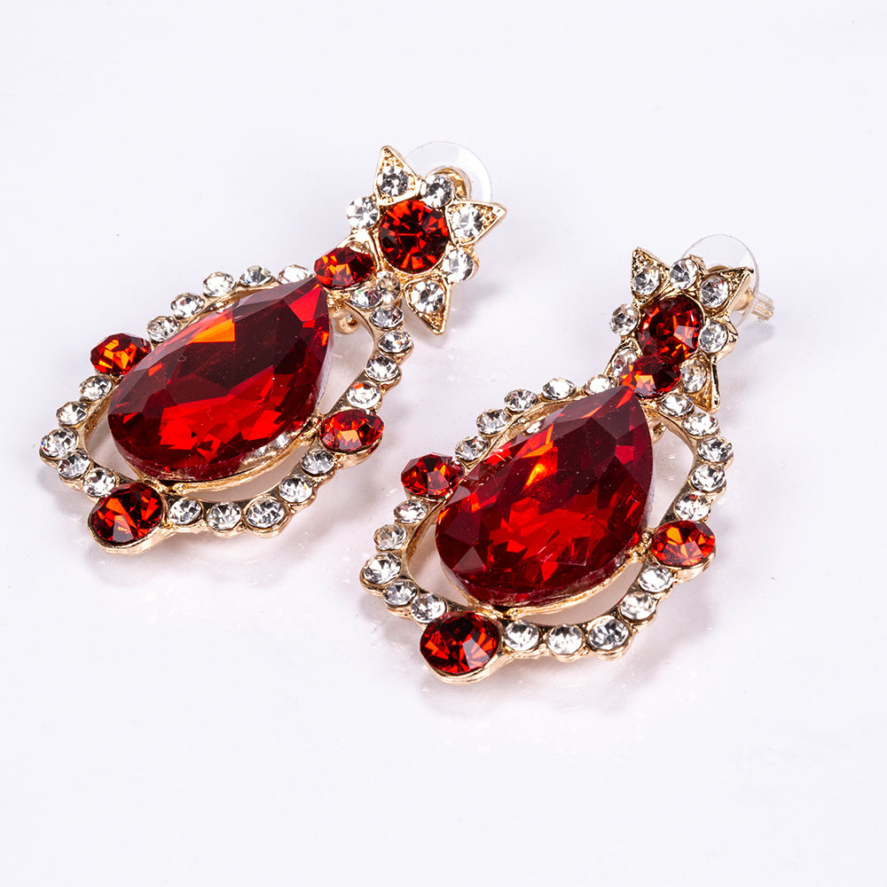 Conjunto de Aleación Bañado en Oro con Cristal Emporia® Rojo y Cristal Emporia® Blanco ( Collar +Pendientes ) 2 