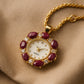 Collar de Aleación Bañado en Oro con Rubí y Cristal Emporia® Blanco