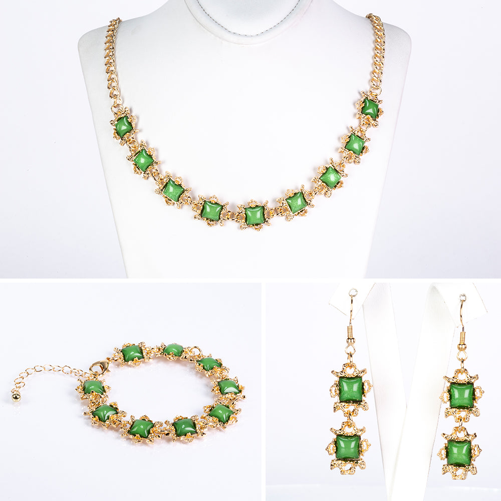 Conjunto de Aleación Bañado en Oro con Cristal Emporia® Verde y Cristal Emporia® Blanco ( Collar +Pendientes +Pulsera ) 1 