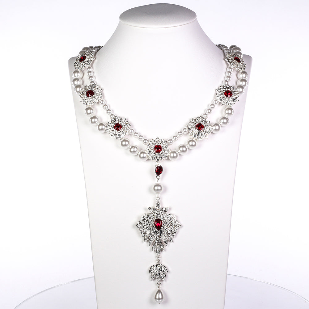 Conjunto de Aleación Bañado en Oro con Perla de cristal y Cristal Emporia® Blanco ( Collar +Pendientes )