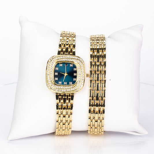 Reloj de Aleación Bañado en Oro con Zafiro y Cristal Emporia® Blanco ( Pulsera )