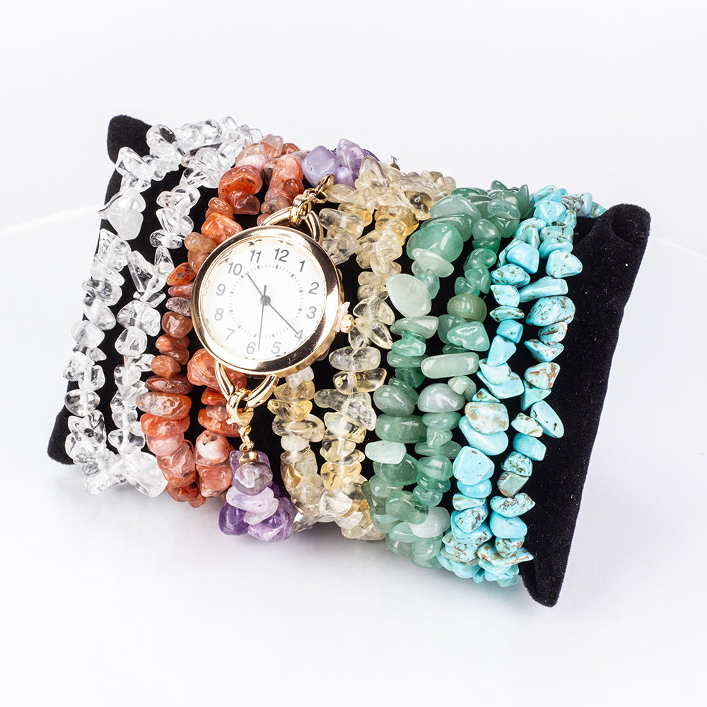 Reloj de Aleación Bañado en Oro con Turquesa y Amatista ( Pulsera ) 1 
