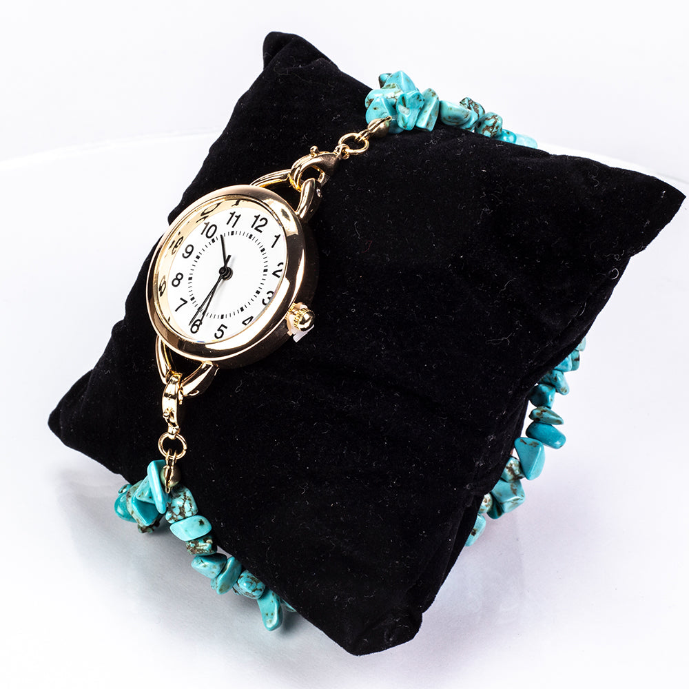 Reloj de Aleación Bañado en Oro con Turquesa y Amatista ( Pulsera ) 12 