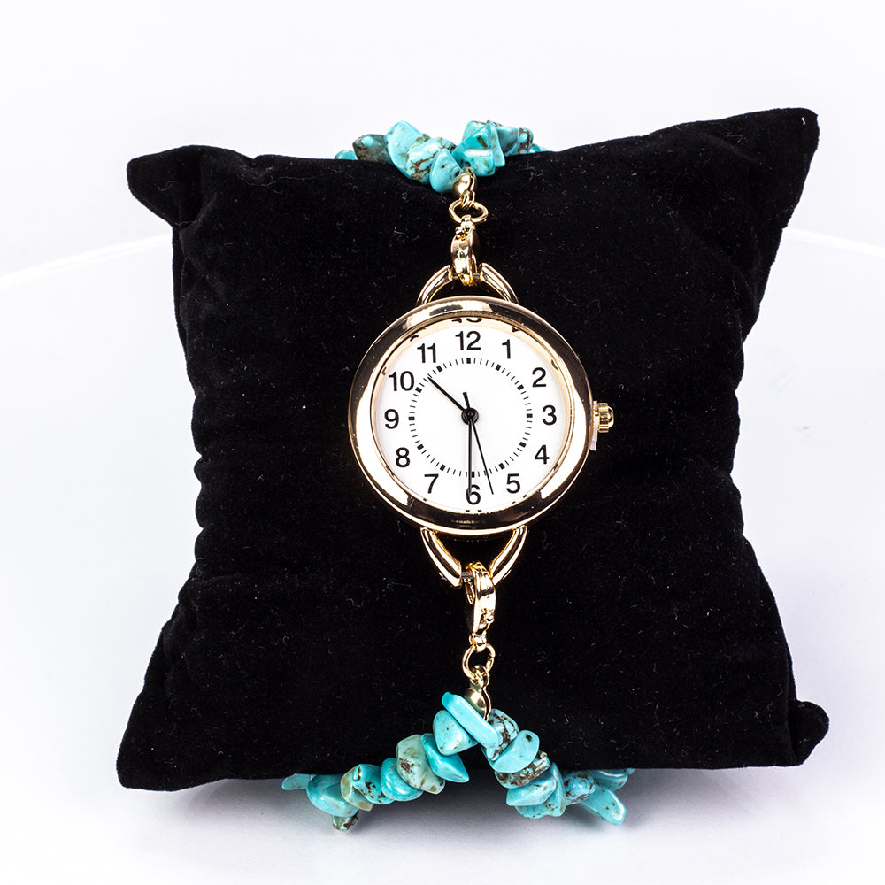 Reloj de Aleación Bañado en Oro con Turquesa y Amatista ( Pulsera ) 13 