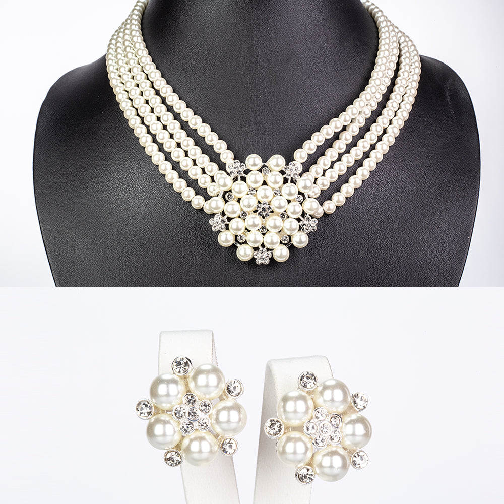 Conjunto de Aleación Bañado en Oro con Perla de cristal y Cristal Emporia® Blanco