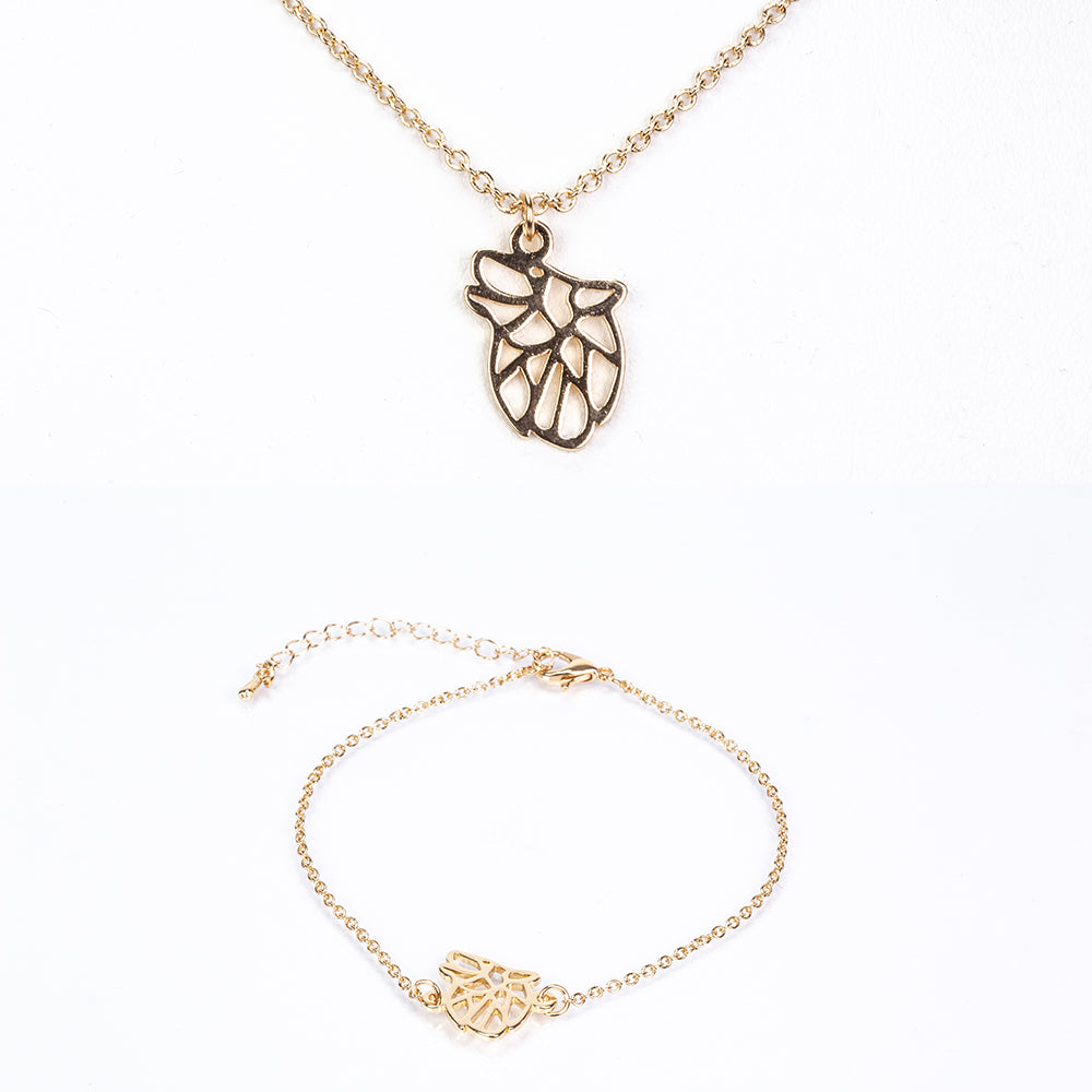Conjunto de Aleación Bañado en Oro ( Collar +Pulsera )