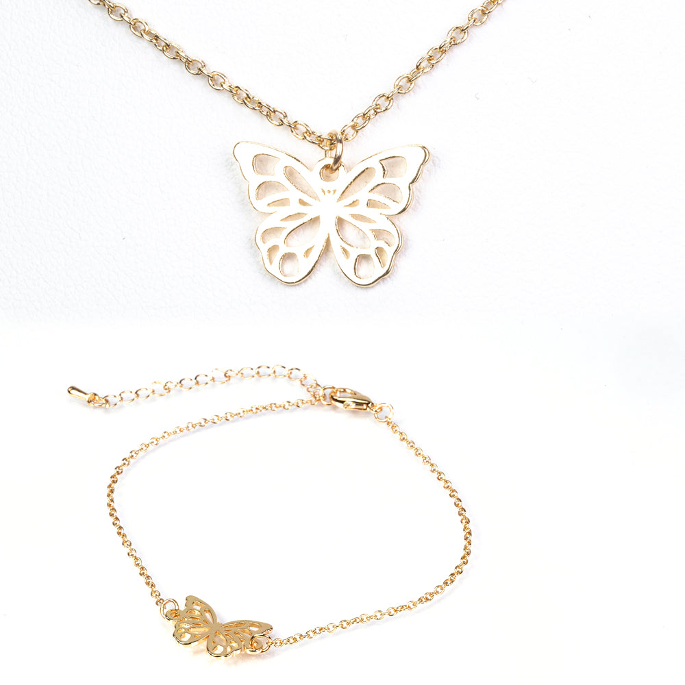 Conjunto de Aleación Bañado en Oro ( Collar +Pulsera )
