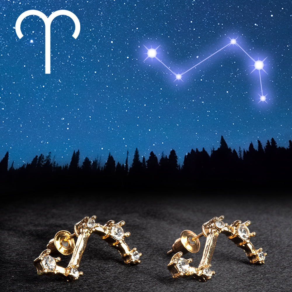 Aries Pendientes de Aleación Bañado en Oro con Cristal Emporia® Blanco 1 