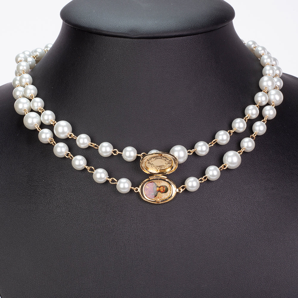 Collar de Aleación Bañado en Oro con Perla de cristal