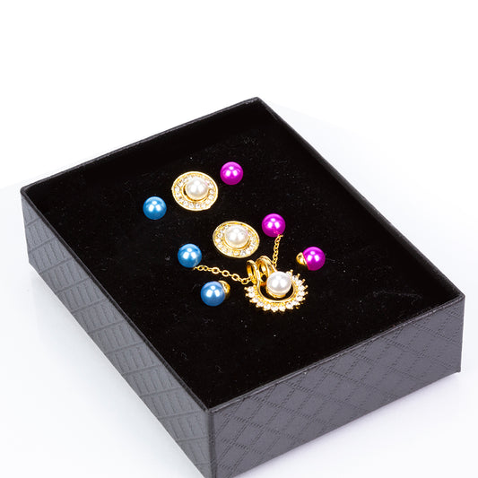 Conjunto de Aleación Bañado en Oro con Perla blanca de agua dulce y Cristal Emporia® Blanco ( Collar +Pendientes +Colgante )