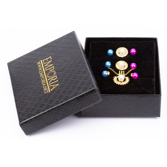 Conjunto de Aleación Bañado en Oro con Perla blanca de agua dulce y Cristal Emporia® Blanco ( Collar +Pendientes +Colgante )