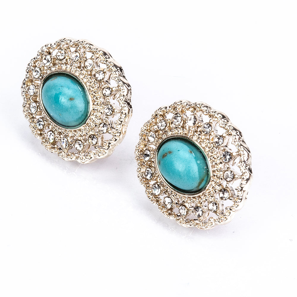 Conjunto de Aleación Bañado en Oro con Perla de cristal y Turquesa ( Collar +Pendientes ) 2 